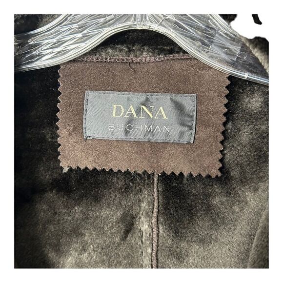 DANA BUCHMAN Chocolate Brown Coat Fur Trim Jacket Knee Length Buttons Womens - Picture 7 of 9